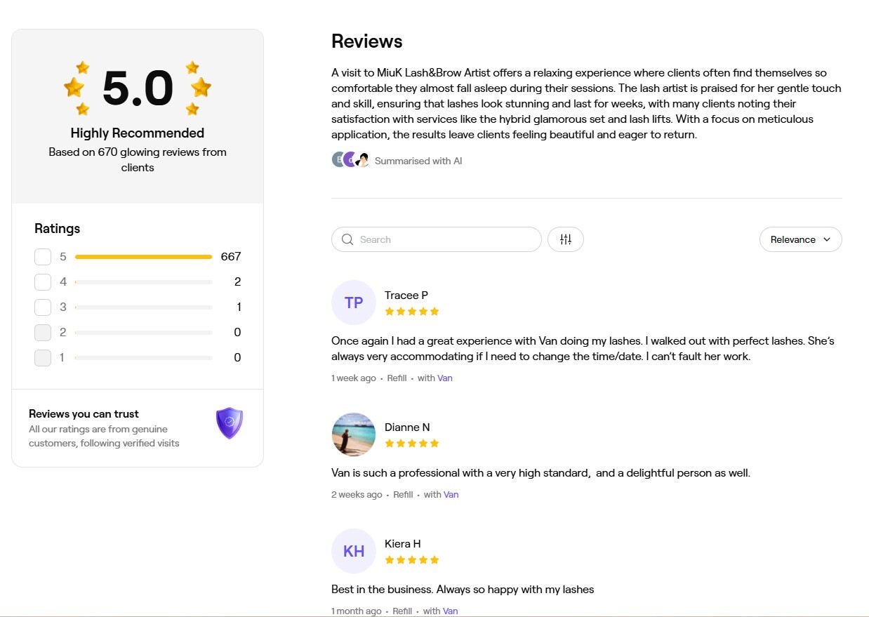 650+ 5 star reviews on Fresha